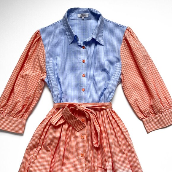 Kemi Telford Button Down Shirt Dress Gingham Blue Orange Size Medium - Picture 3 of 8
